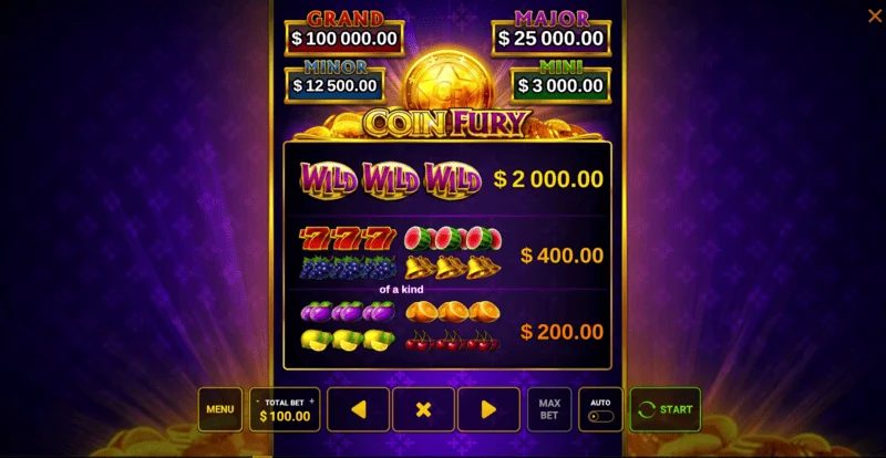 Coin Fury - paytable